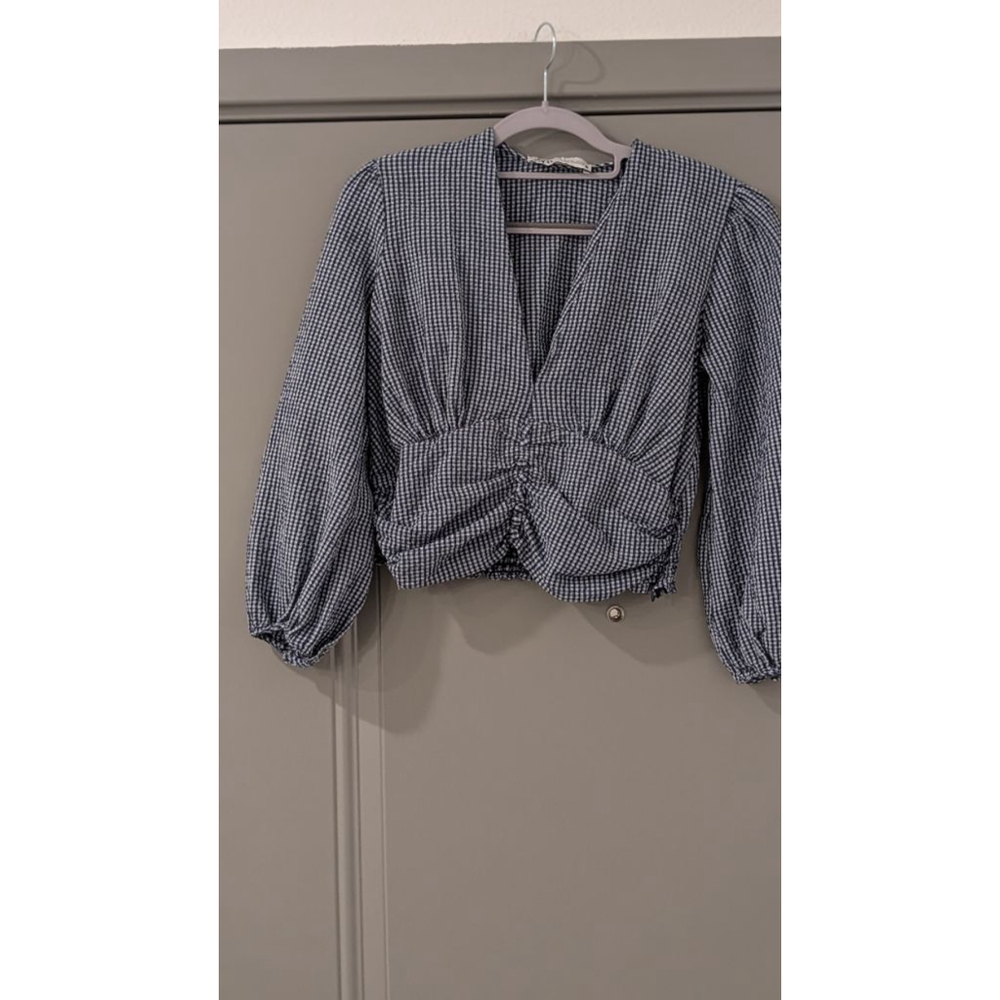 Women's ZARA Blue White Gingham Blouse S - Picture 1 of 9